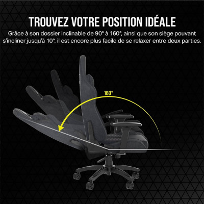 Chaise gaming CORSAIR TC100 RELAXED GAMING - FABRIC - GRIS/NOIR