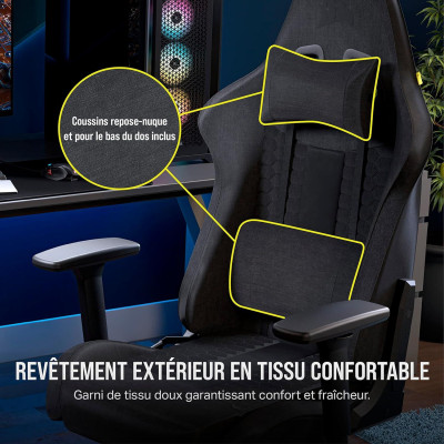 Chaise gaming CORSAIR TC100 RELAXED GAMING - FABRIC - GRIS/NOIR