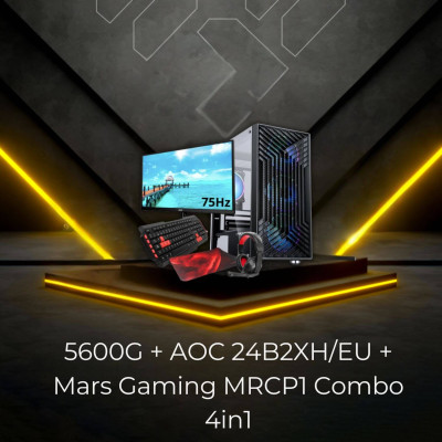 SETUP Gamer Progear LYNX Ryzen 5600G + AOC 24B2XH/EU + Mars Gaming MRCP1 Combo 4in1