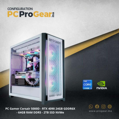 PC Gamer haut de gamme Corsair 5000D - Intel i9, RTX 4090 24GB, 64GB DDR5 - PC Gamer Maroc